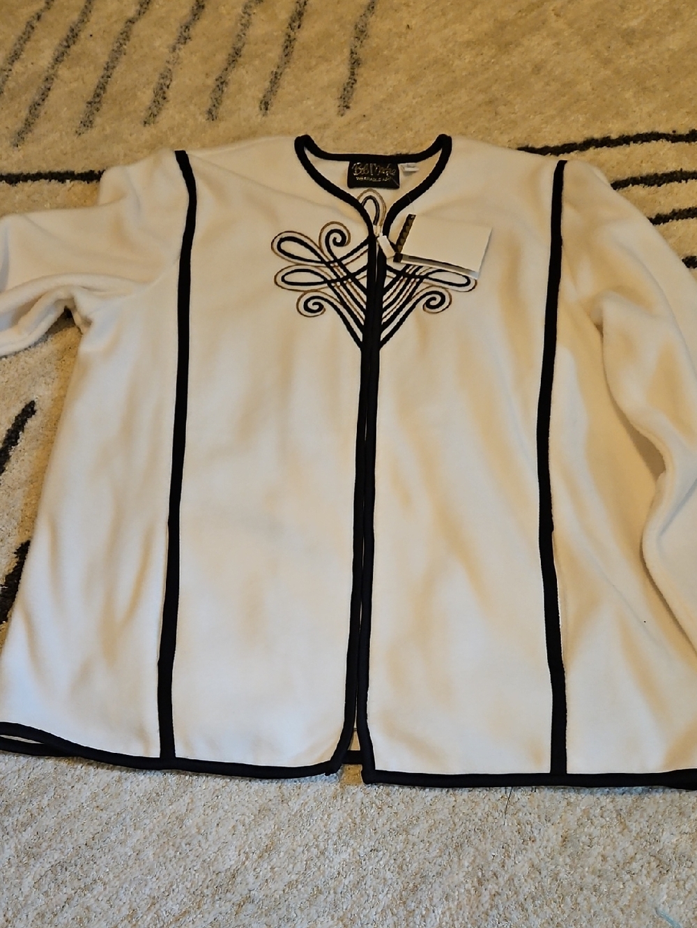 Bob Mackie Black-Trim White Jacket with Gold Embroidery